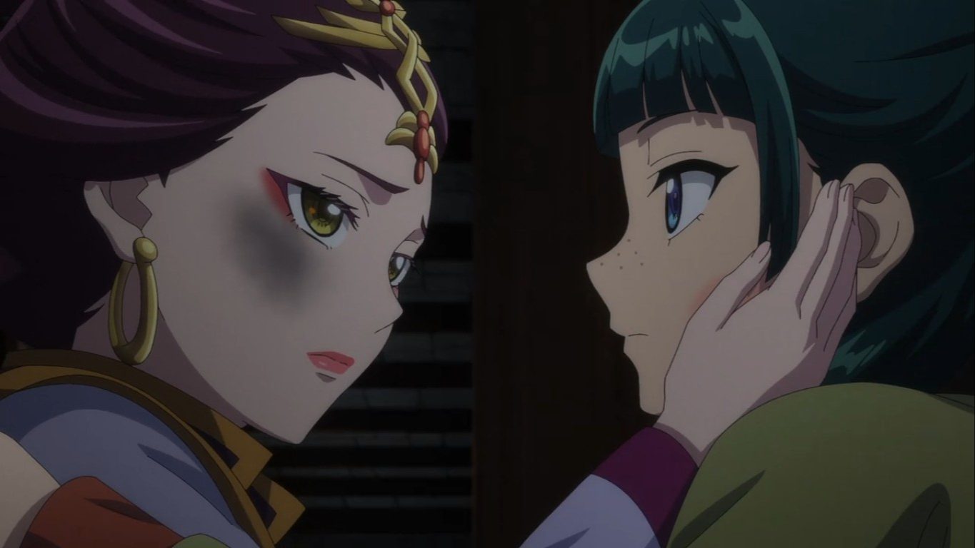 ‘The Apothecary Diaries’ Tests Maomao and Shisui’s Friendship in a Controversial Way 3 Loulan holds Maomao's cheek after the explosion in The Apothecary Diaries.