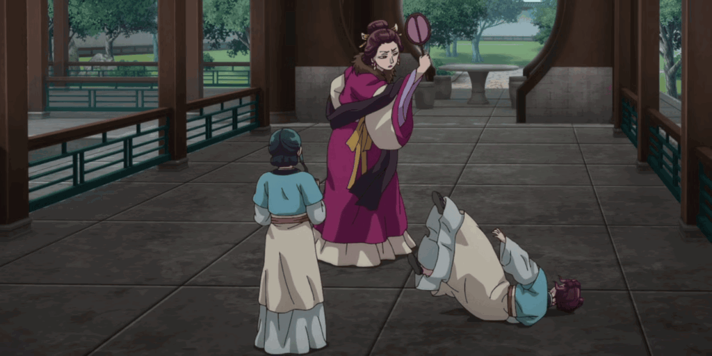 'The Apothecary Diaries' Is Fixing Its Biggest Issue Through Its Latest Arc 8 Shenmei strikes down a young Loulan dressed as a servant in front of Suirei in The Apothecary Diaries.