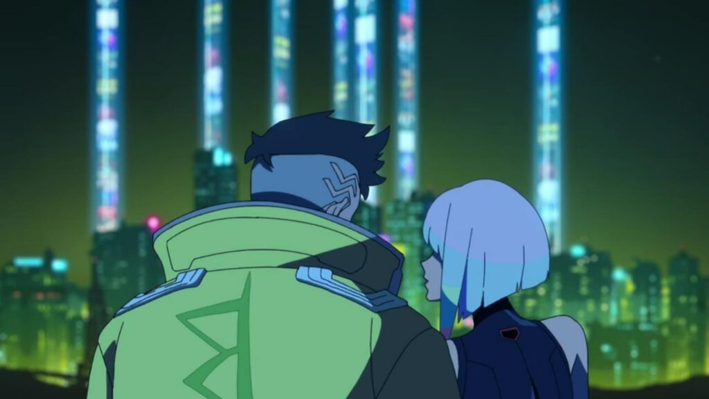 This "Emotionally destructive" Anime with a 100% Rating on Rotten Tomatoes Should Never Get a Sequel 6 The pictures shows Lucy and David from back as they're both sitting closely in a still from Cyberpunk: Edgerunners