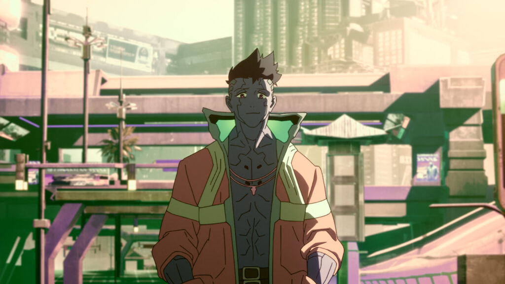 This "Emotionally destructive" Anime with a 100% Rating on Rotten Tomatoes Should Never Get a Sequel 5 David is standing in a still from Cyberpunk: Edgerunners