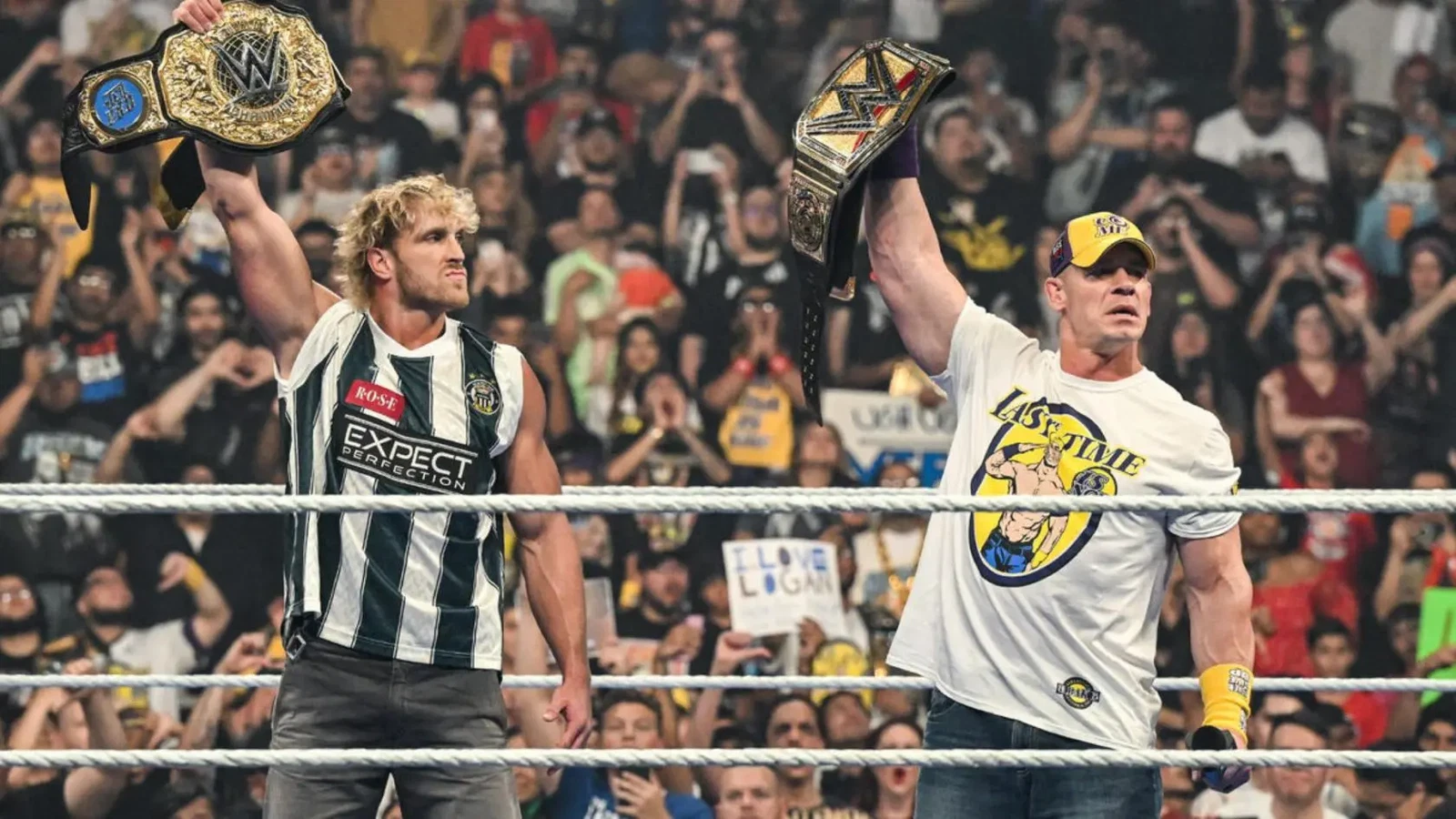 With Nikki Bella’s WWE Return, Triple H Can Do the Most Diabolical Thing to John Cena 3 John Cena and Logan Paul inside the WWE ring.