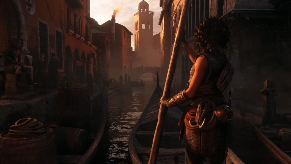 ‘Resonance: A Plague Tale Legacy’ Visuals Are So Brutally Extreme It May Dethrone Hellblade 2 7 Resonance: A Plague Tale Legacy trailer scene featuring a character rowing a boat through a narrow canal.