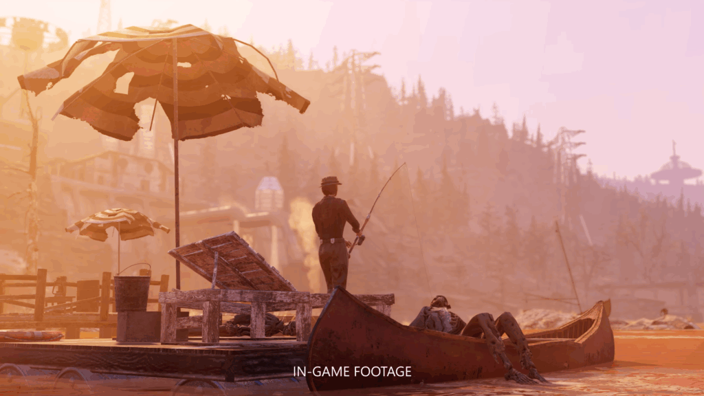 Fallout 76: Gone Fission Update: Is It Available for PS5? 6 A Fallout 76 player fishing in the new Gone Fission update.