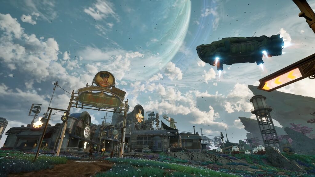 “Own thing with its own flavor”: The Outer Worlds 2 Is Crushing the Colony Design Helldivers 2 Fans Desperately Want 5 The Outer Worlds 2 screenshot showing a dropship hover in the sky.