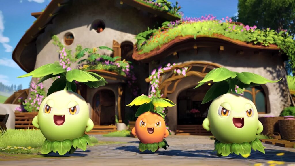 Xbox Games Showcase: ‘Aniimo’ Is Just Microsoft Fishing for a Nintendo Lawsuit 6 Aniimo screenshot showcasing a grass-type creature dancing near a house.
