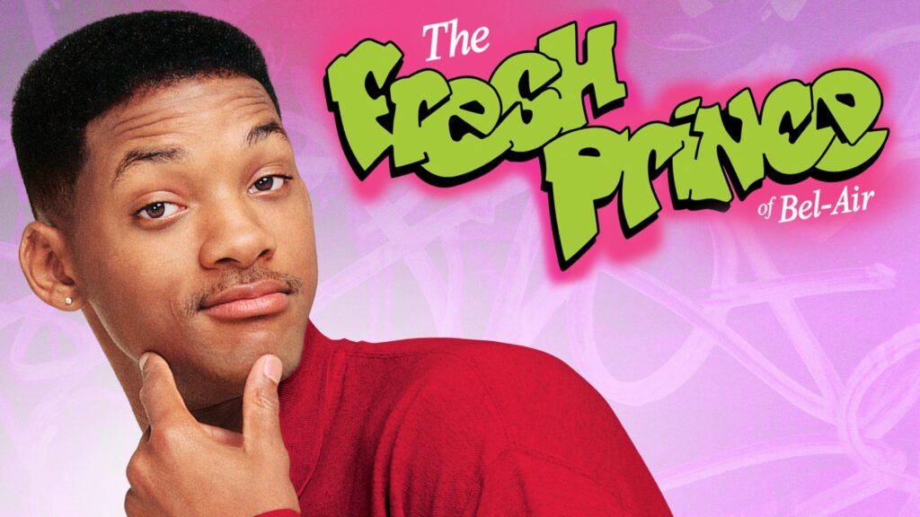 10 Insanely Popular TV Shows From the ‘90s You Can Stream on Netflix 11 The Fresh Prince of Bel-Air promotional image featuring Will Smith in his iconic pose with hand to chin, wearing a red shirt against the show's graffiti-style logo.
