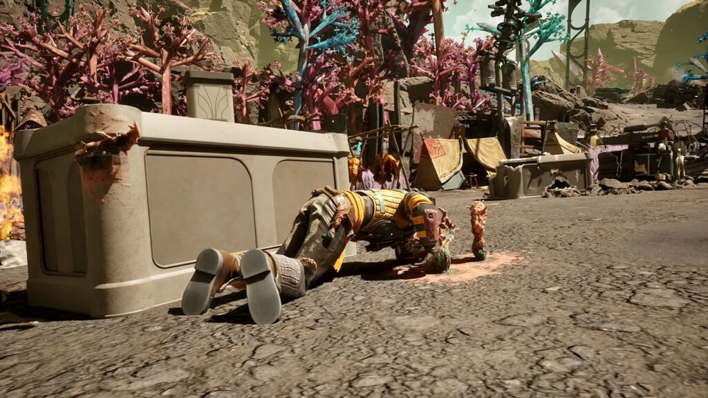 The Outer Worlds 2 screenshot showcasing the Armageddon weapon's unique effect. 