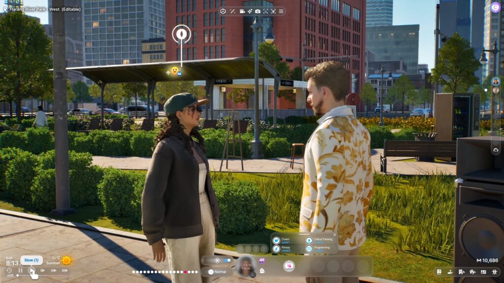 Apple’s AAA Push Proves It’s Done Playing Small in Gaming 10 A gameplay screenshot of inZOI, , running on an Apple Mac system, featuring two game characters conversing with each other at a park.