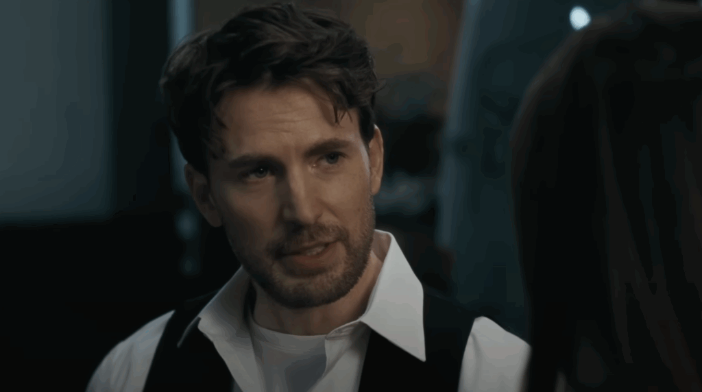 Chris Evans Wants a Reunion With His Bucky Sebastian Stan 1 Chris Evans as John smiling coyly in Materialists