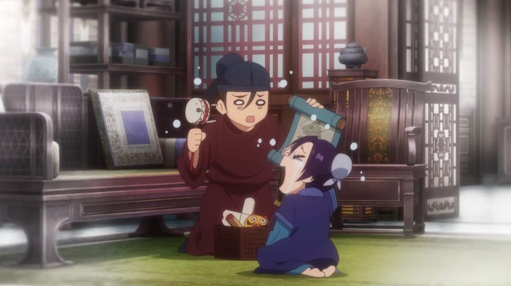 ‘The Apothecary Diaries’ Almost Killed Jinshi, but It Would Have Been Worse for Another Character 3 Gaoshun trying to comfort a young Jinshi with other toys in The Apothecary Diaries.
