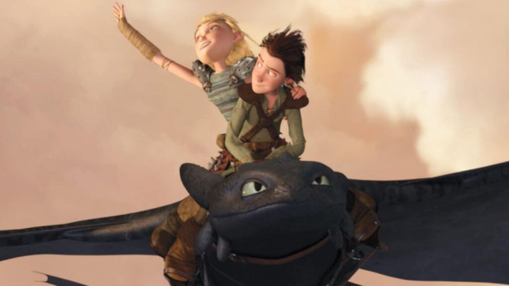 Jay Baruchel and Randy Thom flying on a dragon