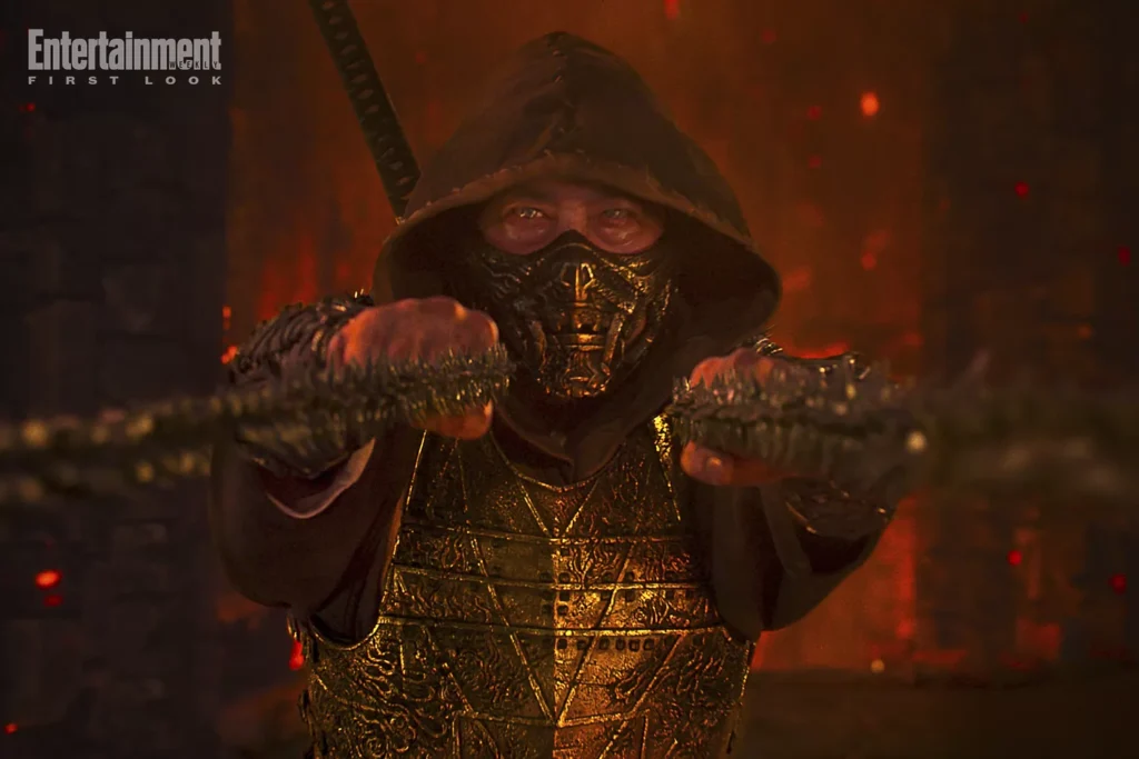 Mortal Kombat II Has to Avenge the First Film’s Biggest Sin 6 A still from Mortal Kombat II featuring Scorpion whipping out his dual spears.