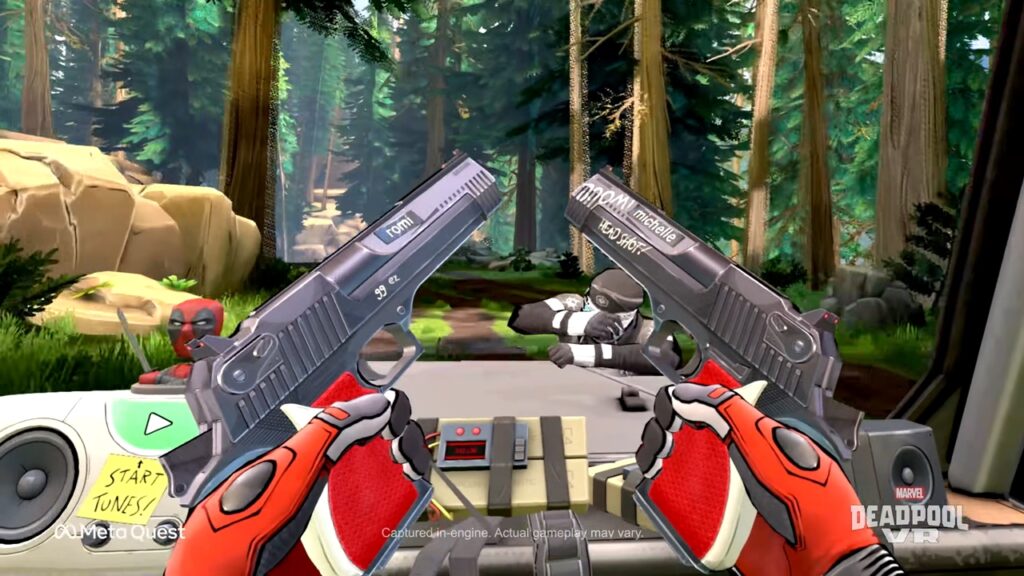 Ryan Reynolds Calls Neil Patrick Harris a "B*tthole" After He Voices Deadpool 2 Marvel's Deadpool VR trailer scene showcasing the titular character wielding dual pistols.