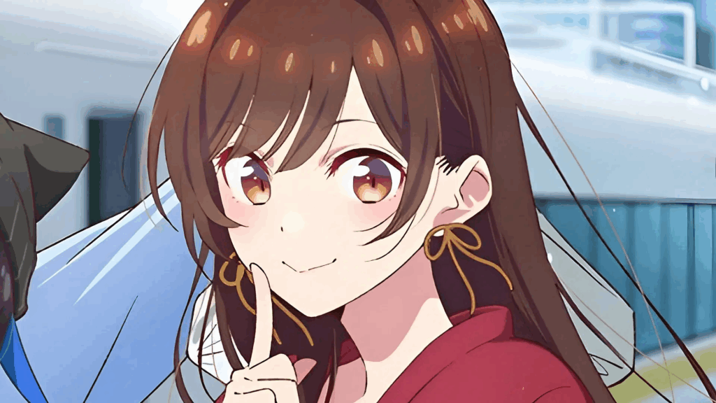Chizuru pointing with her finger and smiling charmingly.