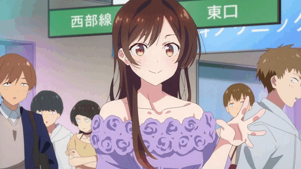 Chizuru waving to Kazuya at a station