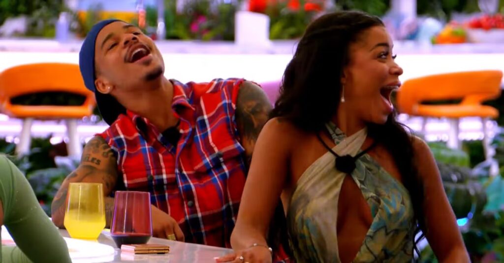 Love Island USA: Ace Dumping Amaya With a Heel Click Was Peak Delusion 1 Ace Greene and Amaya Espinal laughing together in Love Island USA