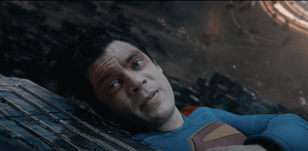 Superman Trailer: We Missed Krypto in David Corenswet’s Heat Vision Sequence Until Eagle Eyed Fans Caught It 1 Superman, lying injured in debris.
