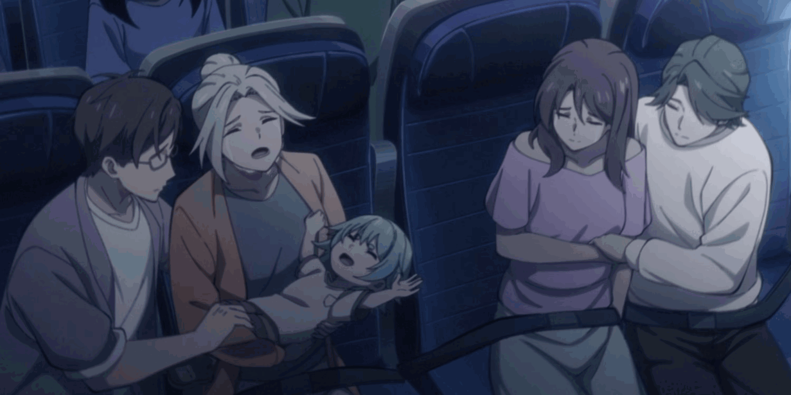 ‘To Be Hero X’ Fools You With Shonen-Like “Flashiness of the visuals” 1 A baby Lucky Cyan crying on the plane with her parents holding her and Luo's parents in To Be Hero X.