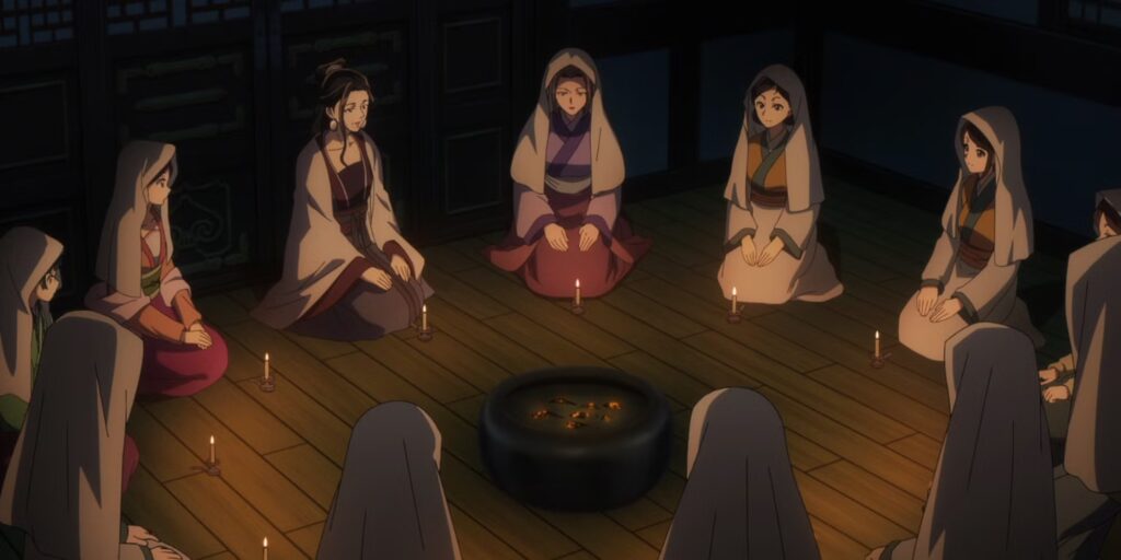 There Is Just One ‘The Apothecary Diaries’ Episode I’d Honestly Skip 3 Court ladies sit in a circle with candles lit around a smoking incense pot.