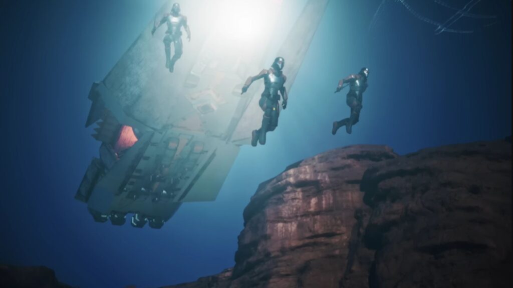 All Factions and Houses in Dune: Awakening, Explained 4 Dune: Awakening trailer scene featuring three characters jumping off of an aircraft.