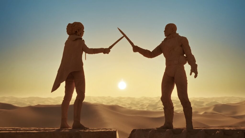All Factions and Houses in Dune: Awakening, Explained 10 Dune: Awakening trailer scene showing two statues of characters, each having pledged their allegiance to a different House.