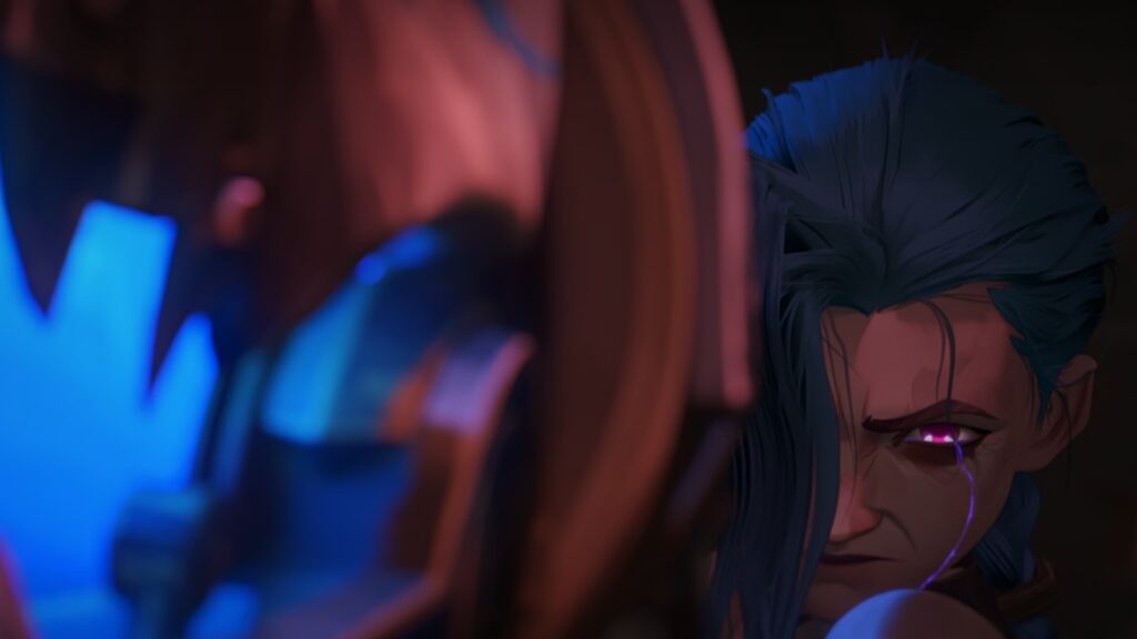 "I have failed at doing that": ‘Arcane’ Doesn’t Make Its Characters Relatable by Giving Them Flaws 5 Jinx has tears streaming down her eyes standing in front of Vi who's out of focus in Arcane