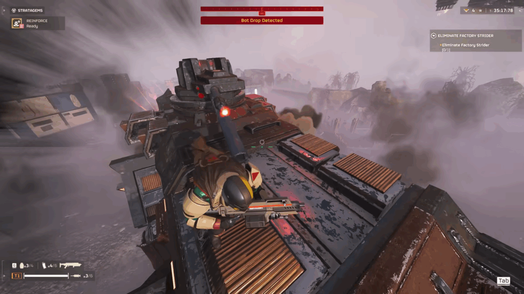 Sorry, Star Wars - Helldivers Believe Factory Striders Would Wipe the Floor with AT-ATs 2 A player fighting a Factory Strider in Helldivers 2.