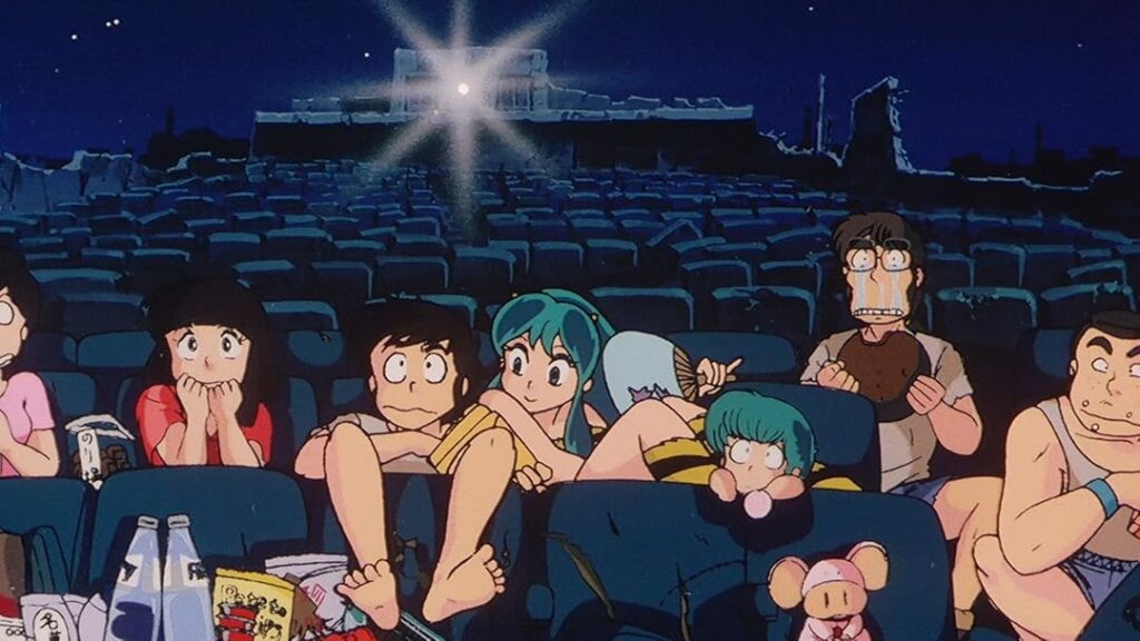 Is This Anime Really Better Than Studio Ghibli’s Best Movie Yet? 1 The main cast of Urusei Yatsura 2: Beautiful Dreamer sits in an empty theater.