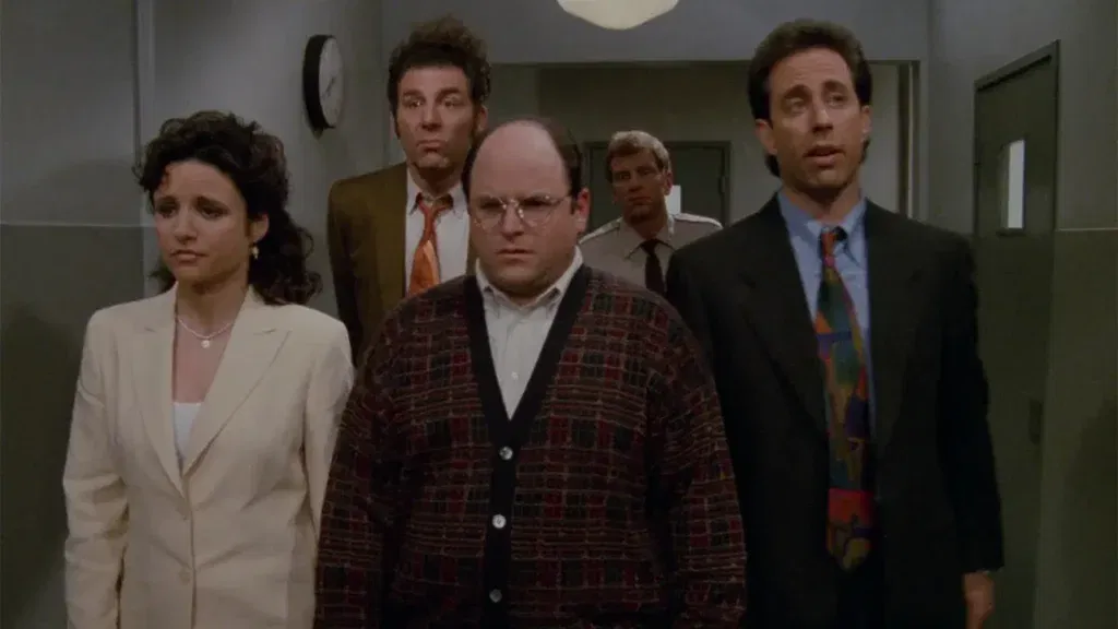 Julia Louis-Dreyfus, Michael Richards, Jason Alexander, and Jerry Seinfeld in Seinfeld