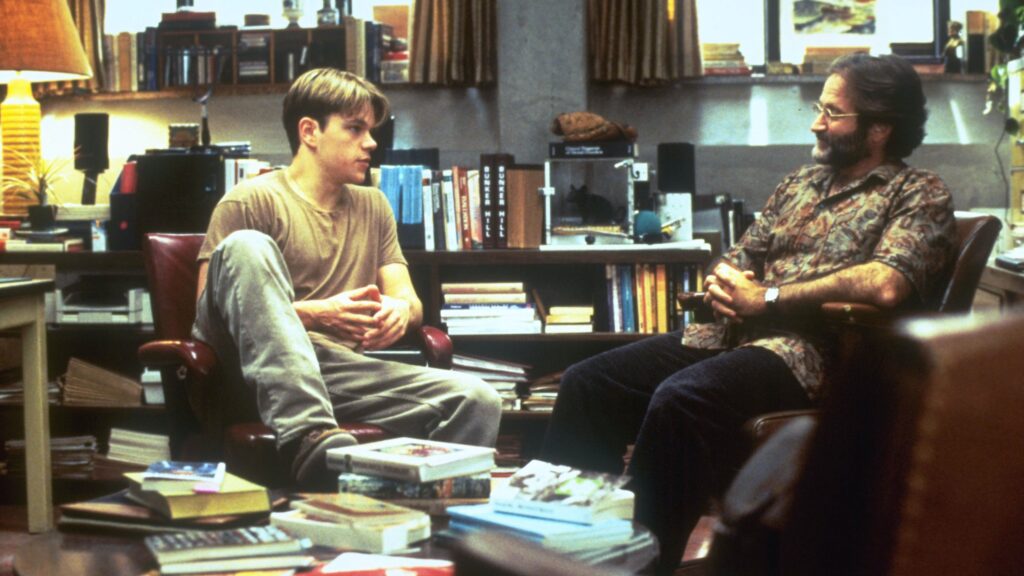 Matt Damon talking to Robin Williams in Good Will Hunting