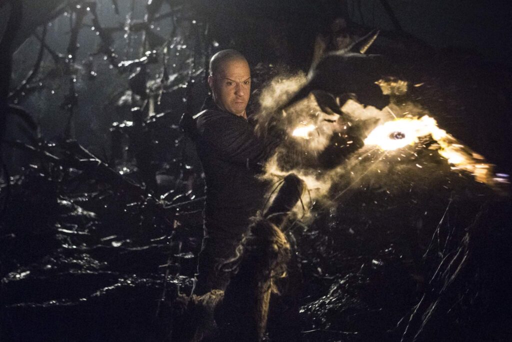 Vin Diesel battling with a flaming sword in The Last Witch Hunter