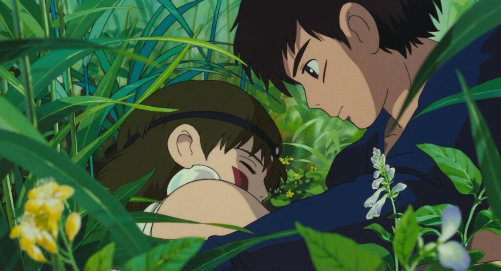 Ashitaka looking at San in Princess Mononoke.
