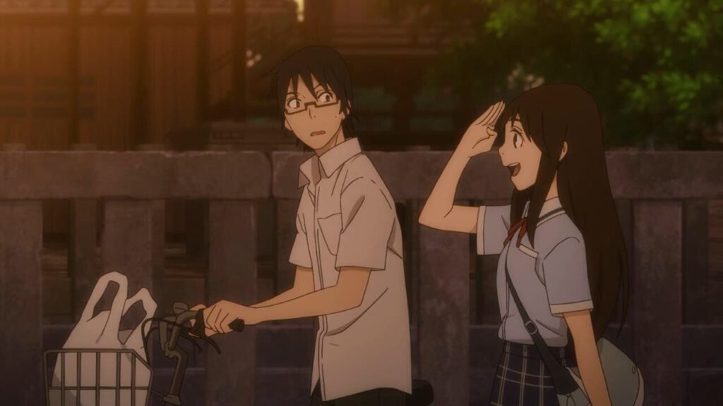 Satoru Fujinuma and his coworker, Airi Katagiri in Erased. 