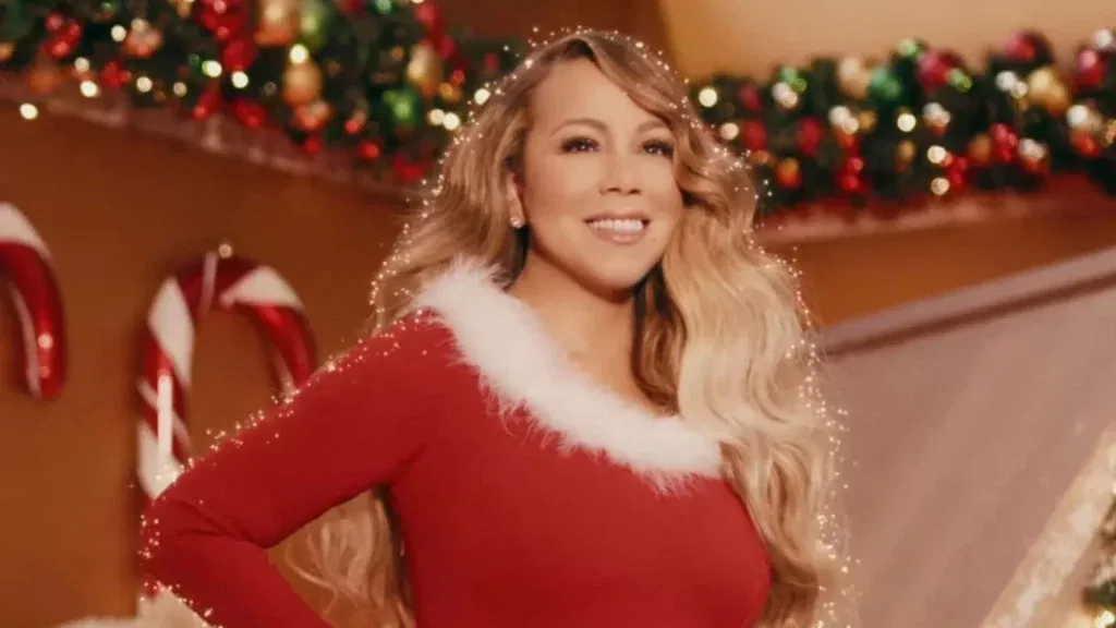 Mariah Carey in the music video of All I Want for Christmas Is You
