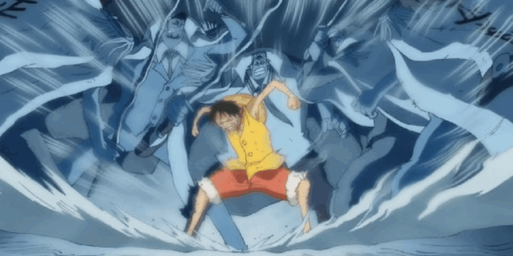 Luffy unleashes Conqueror's Haki unconsciously in One Piece.