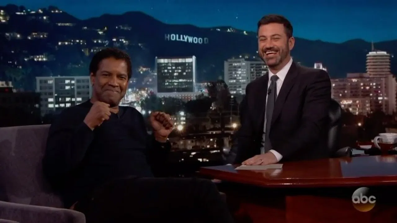 Denzel Washington during his appearance on Jimmy Kimmel Live!