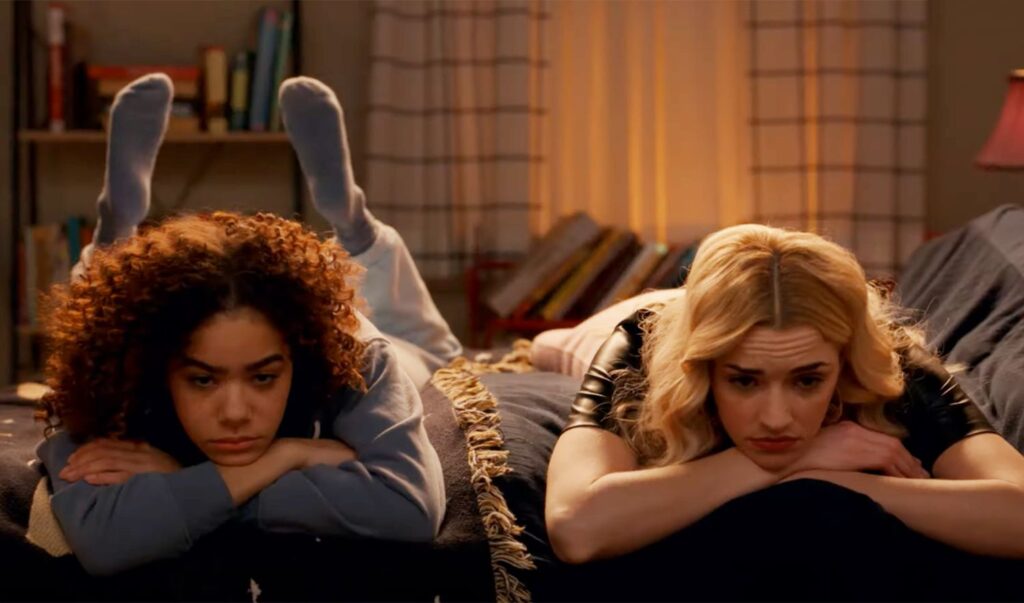Antonia Gentry and Brianne Howey in a still from Ginny & Georgia 