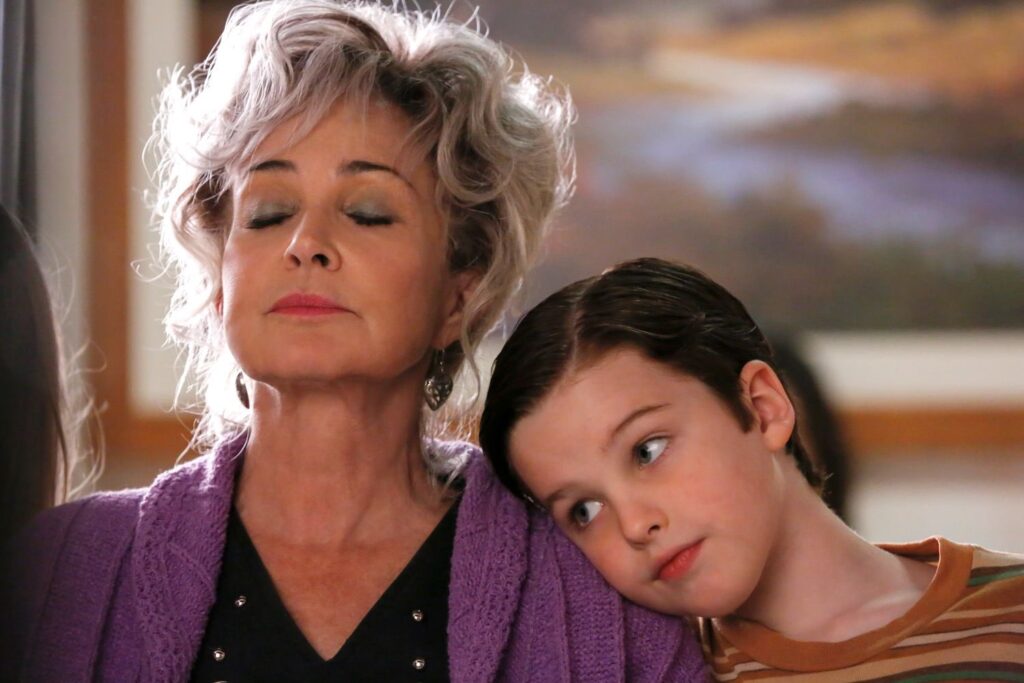 Annie Potts as Meemaw with Sheldon in Young Sheldon.