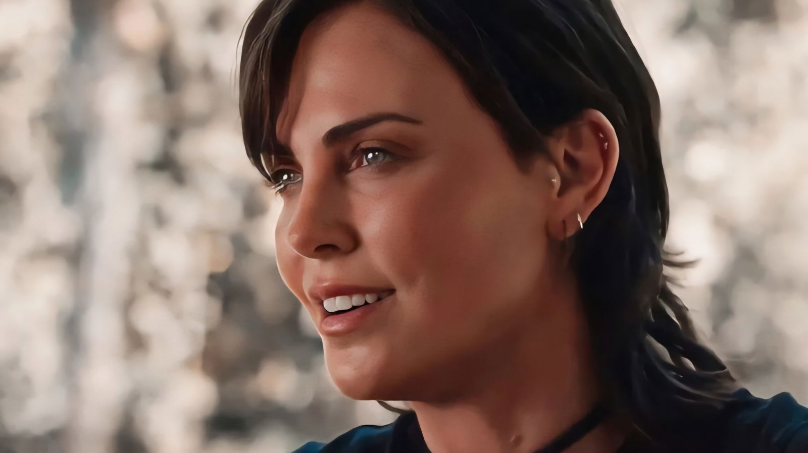 A woman smiles