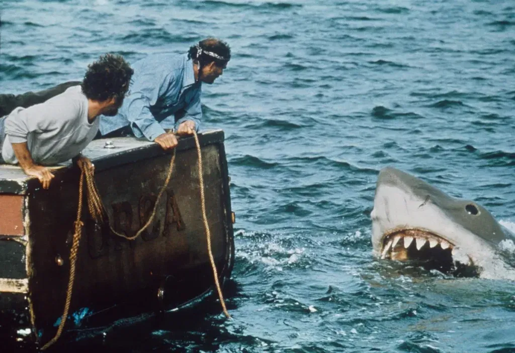 The shark appearing in the ocean in Jaws