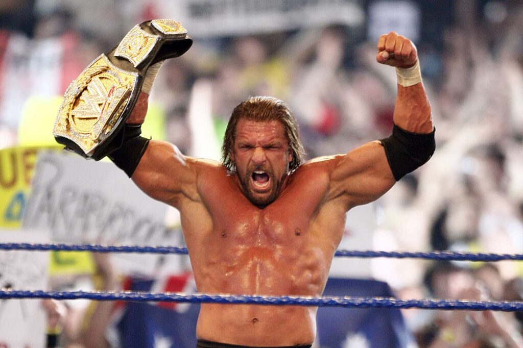 Triple H with the WWE Championship during a WWE match