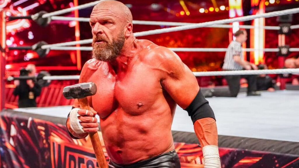 Triple H with his sledgehammer in his WrestleMania match