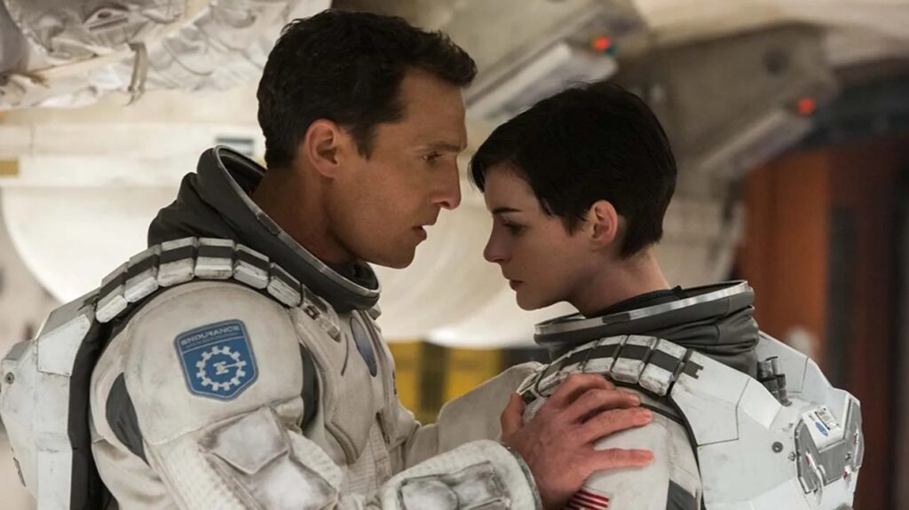 Matthew McConaughey as Cooper and Anne Hathaway as Brand in Interstellar