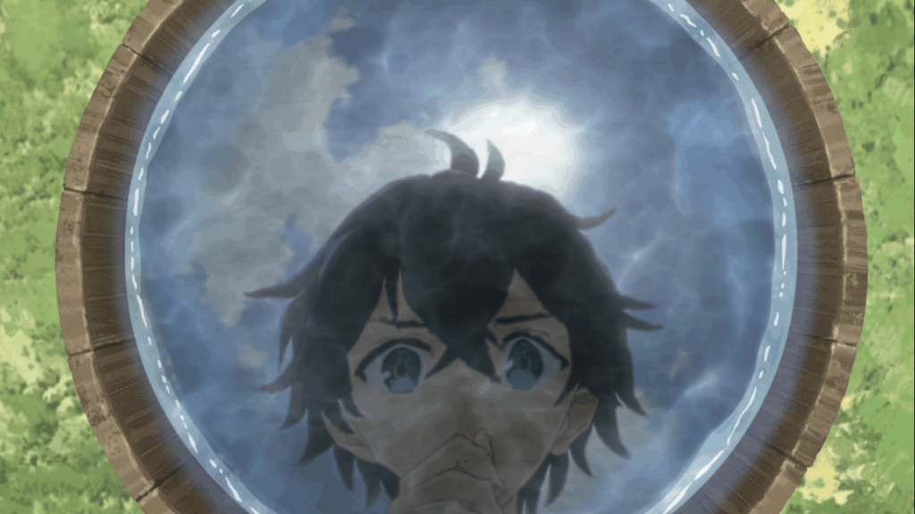ryou stares at the water body and tries to use his powers