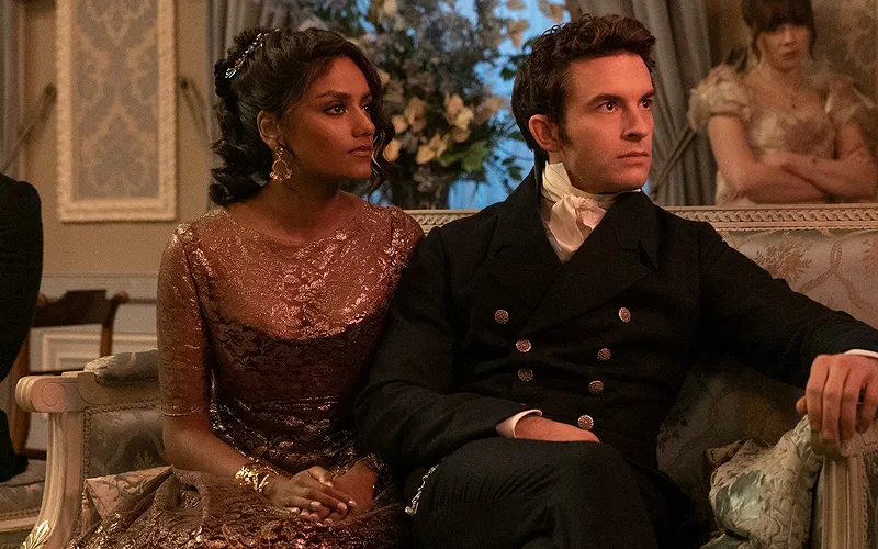 Simone Ashley with Jonathan Bailey in a still from Bridgerton