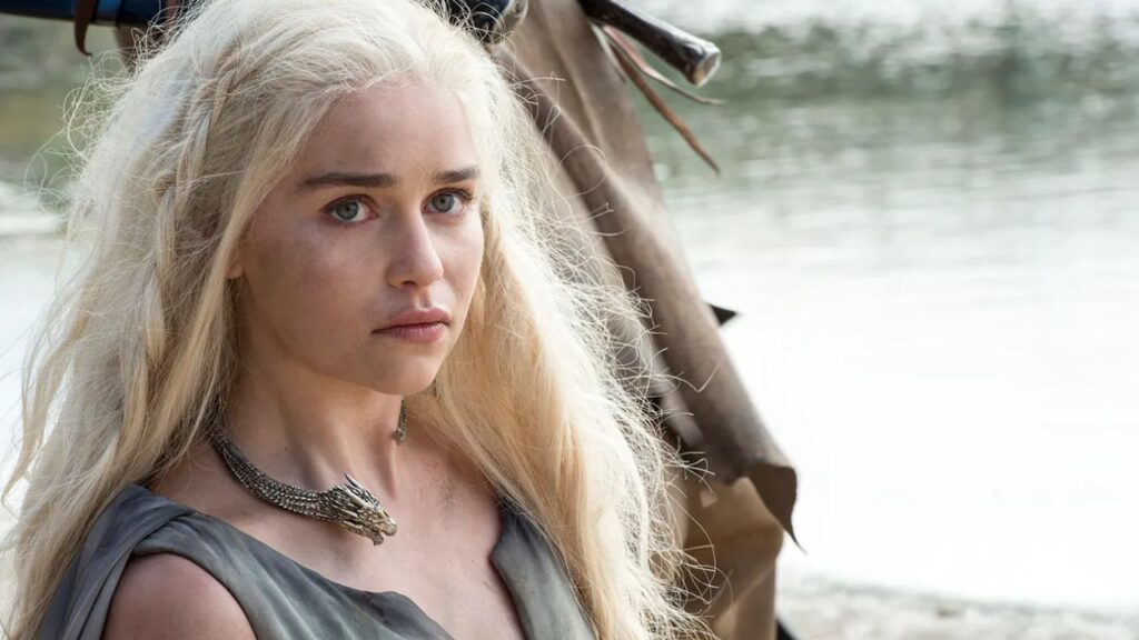 Emilia Clarke as Daenerys in a scene from Game of Thrones