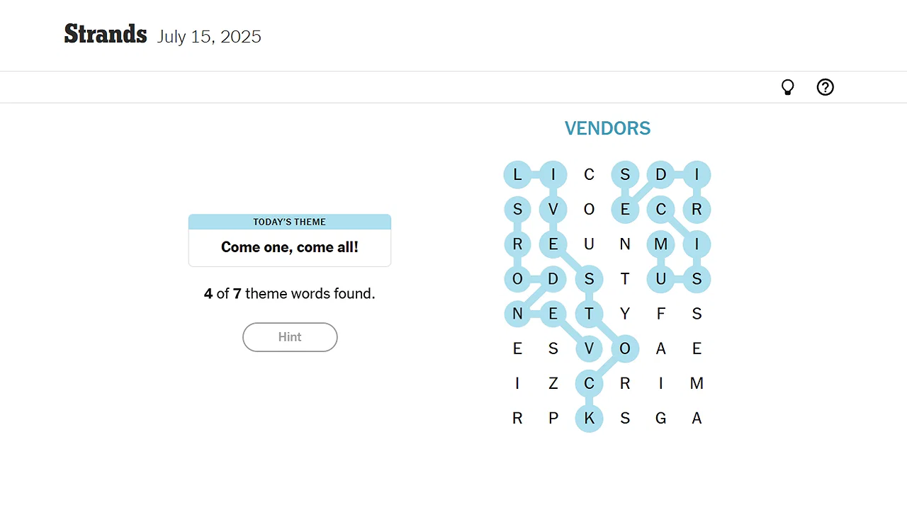 NYT Strands and Connections Solution for Today (July 15, 2025)