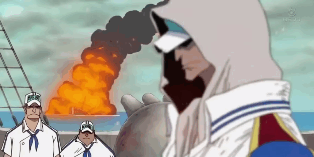 Akainu ruthlessly kills the Ohara refugees in One Piece.