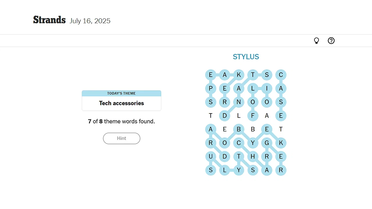 NYT Strands and Connections Solution for Today (July 16, 2025)