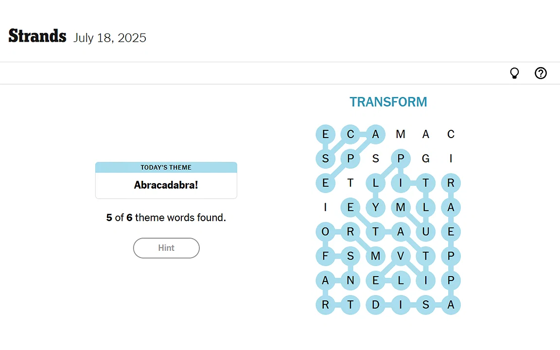 NYT Strands and Connections Solution for Today (July 18, 2025)